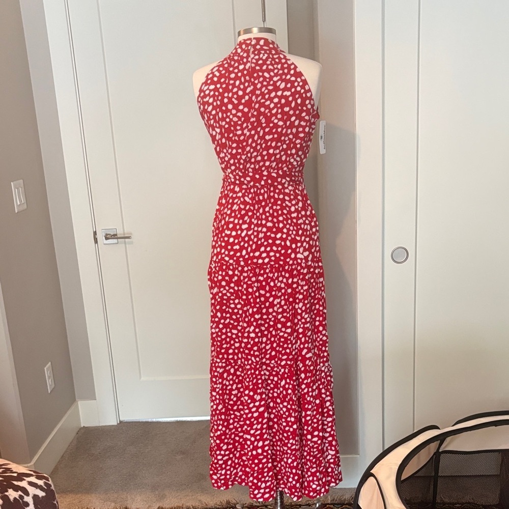 Chic Red and White Halter Maxi Dress - Picture 7 of 9